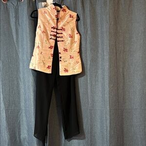 Floral Embroidered Women's Jumpsuit - Black and Cream